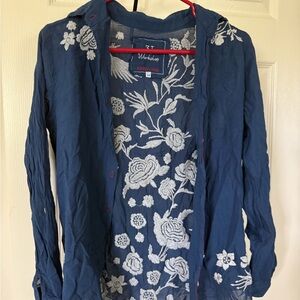 Johnny Was 3J workshop Blue Embroidered Top